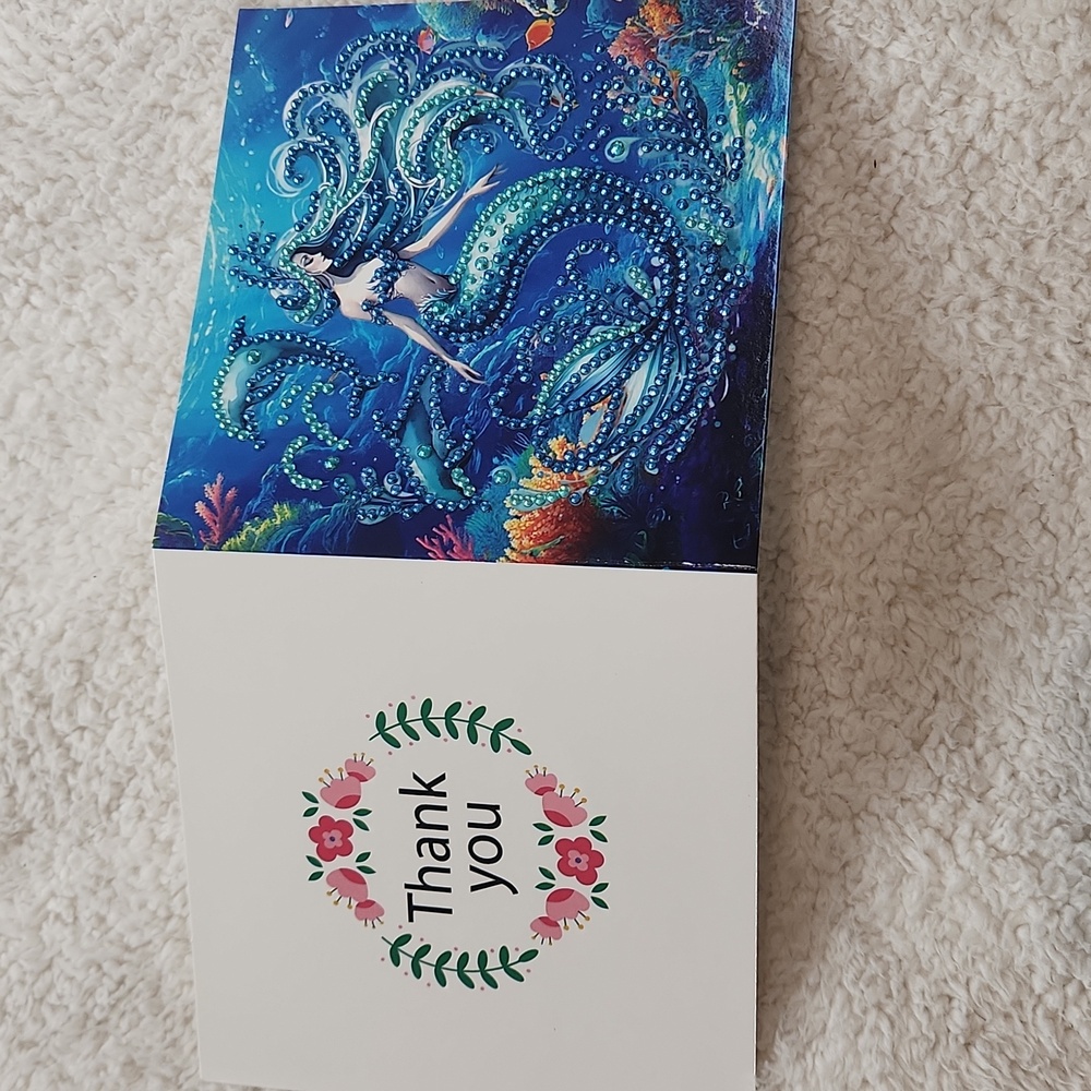 Colorful Mermaid Diamond Painting Art Greeting Card Frameable - Picture 2 of 3